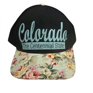 Robin Ruth Colorado Floral Brim Snapback Hat in Black and Light Blue
